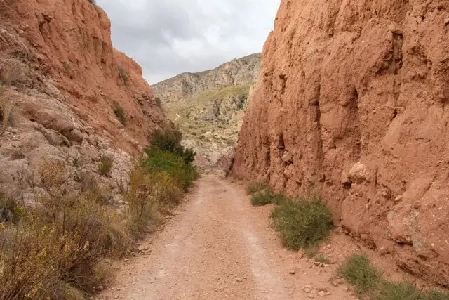 unpaved pUnpaved road between the red rocksath